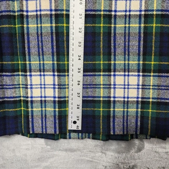 Vintage Skirt Women 14 Green Blue Tartan Plaid Wool Pleated Maxi Buckle Pin Kilt
